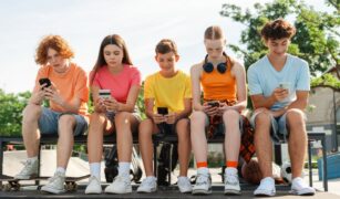 adolescenti cu telefon